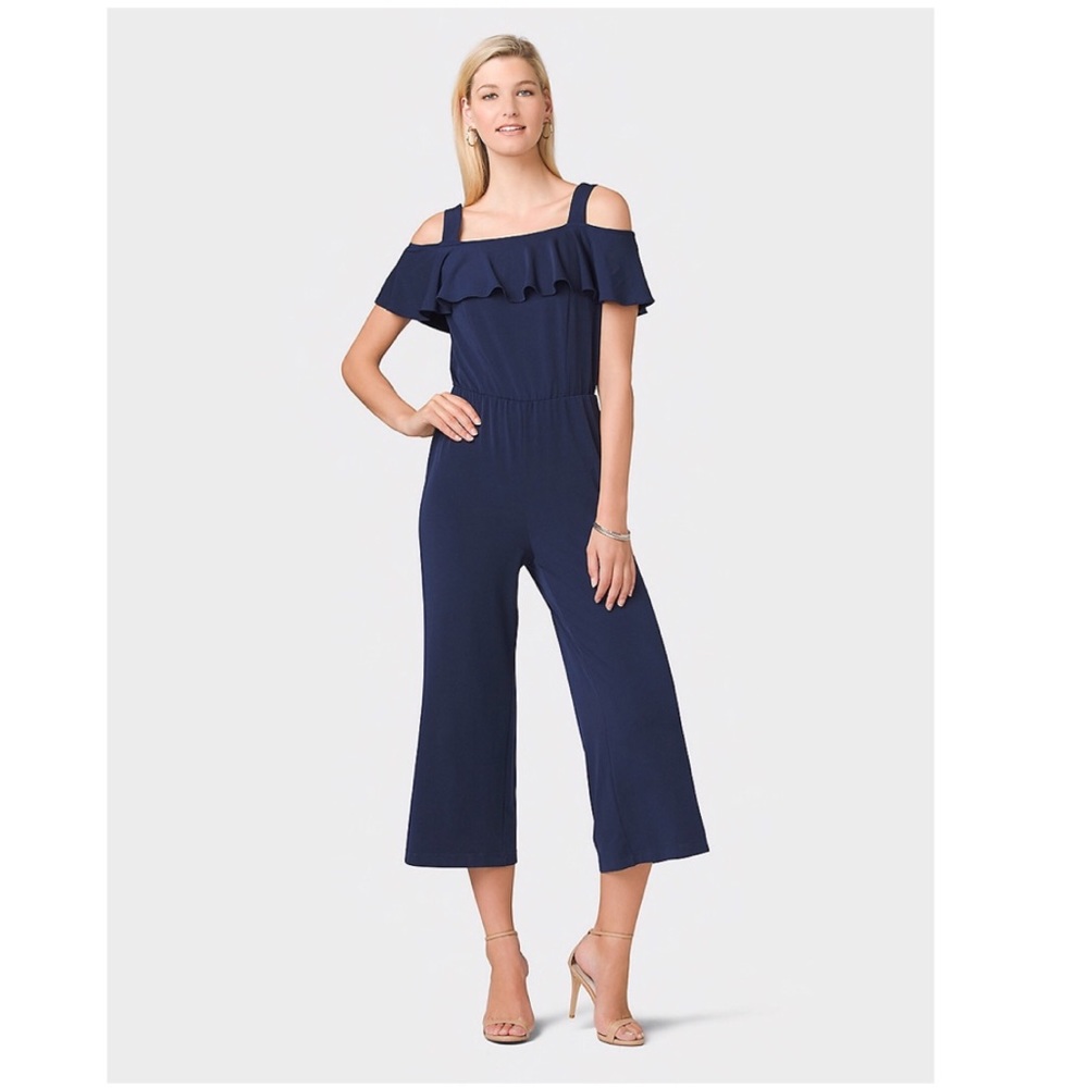 DRESSBARN Ruffle Top Cropped Jumpsuit